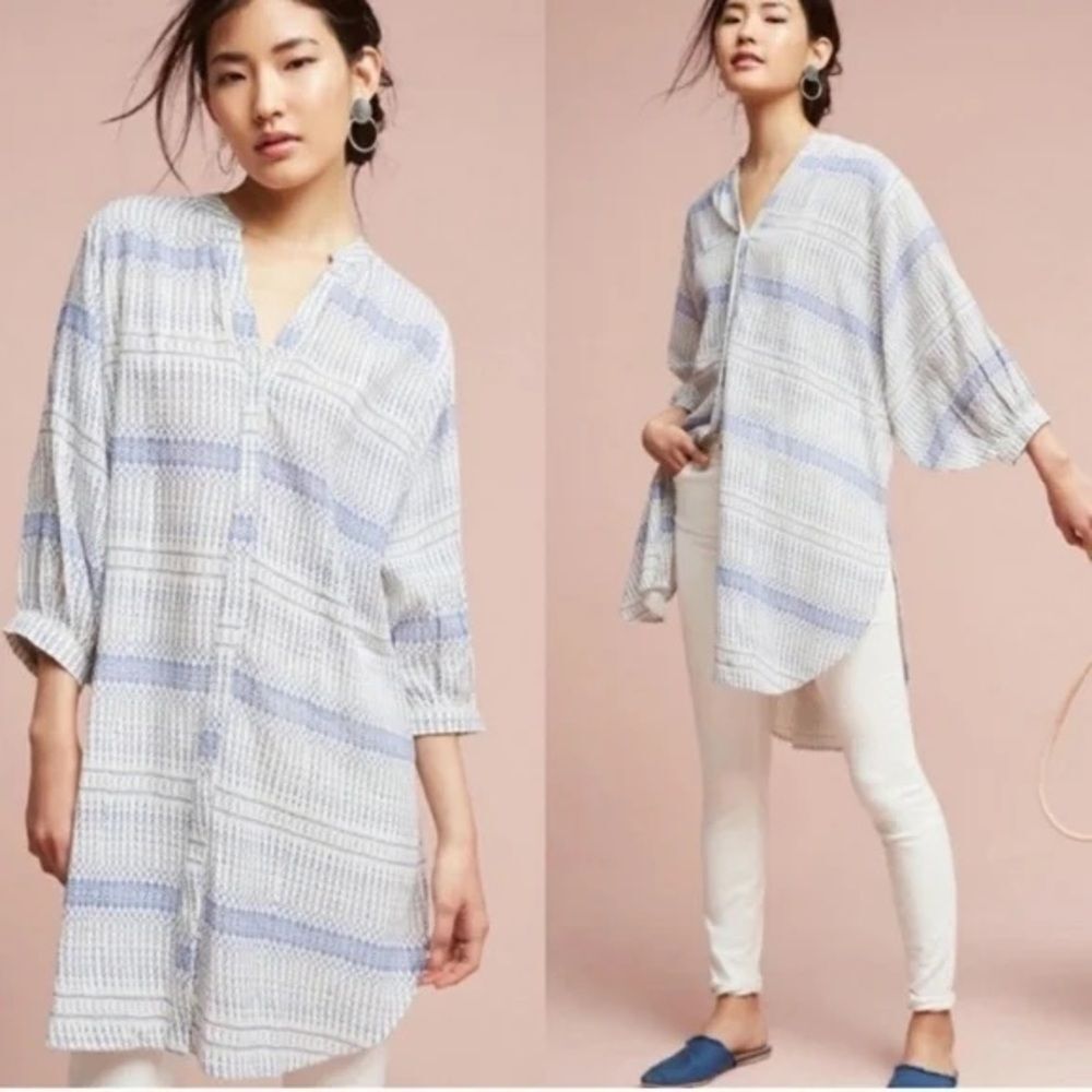 Maeve Lena Blue and White Patterned Blouse Size S